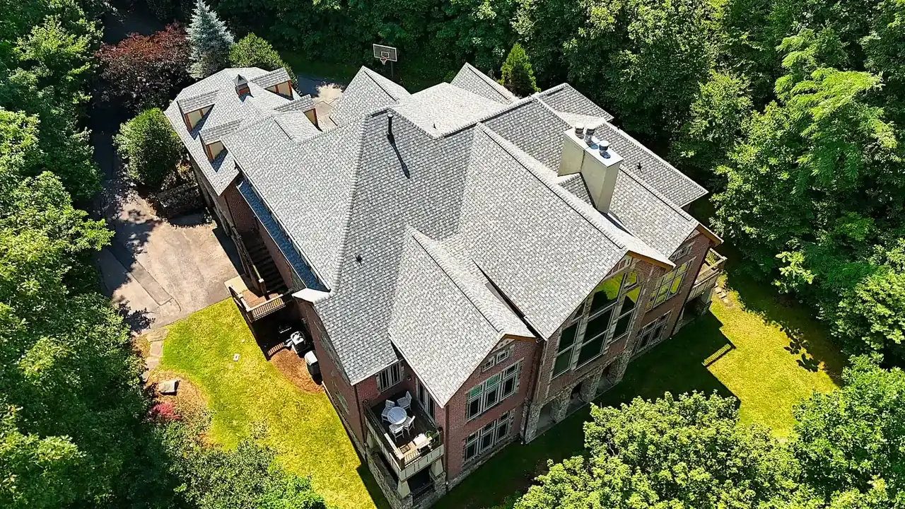 Aerial view of a residential roof installed by Integrity Roofing, LLC in North Carolina