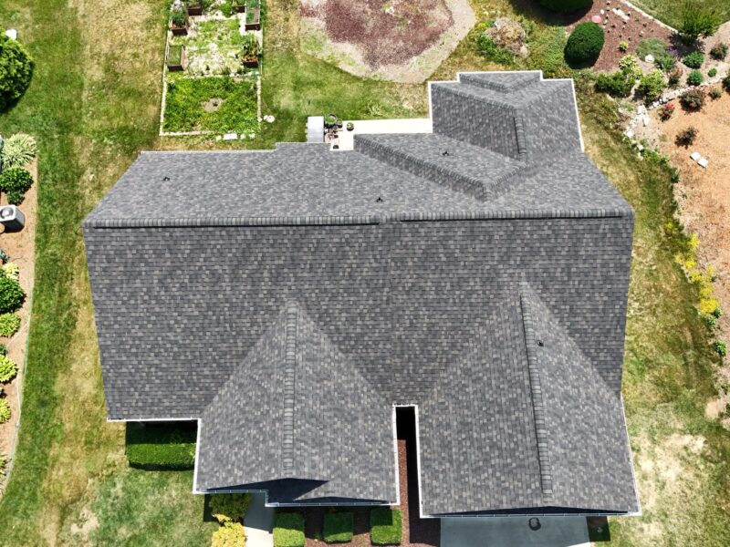 Aerial assessment view of a residential roof in North Carolina